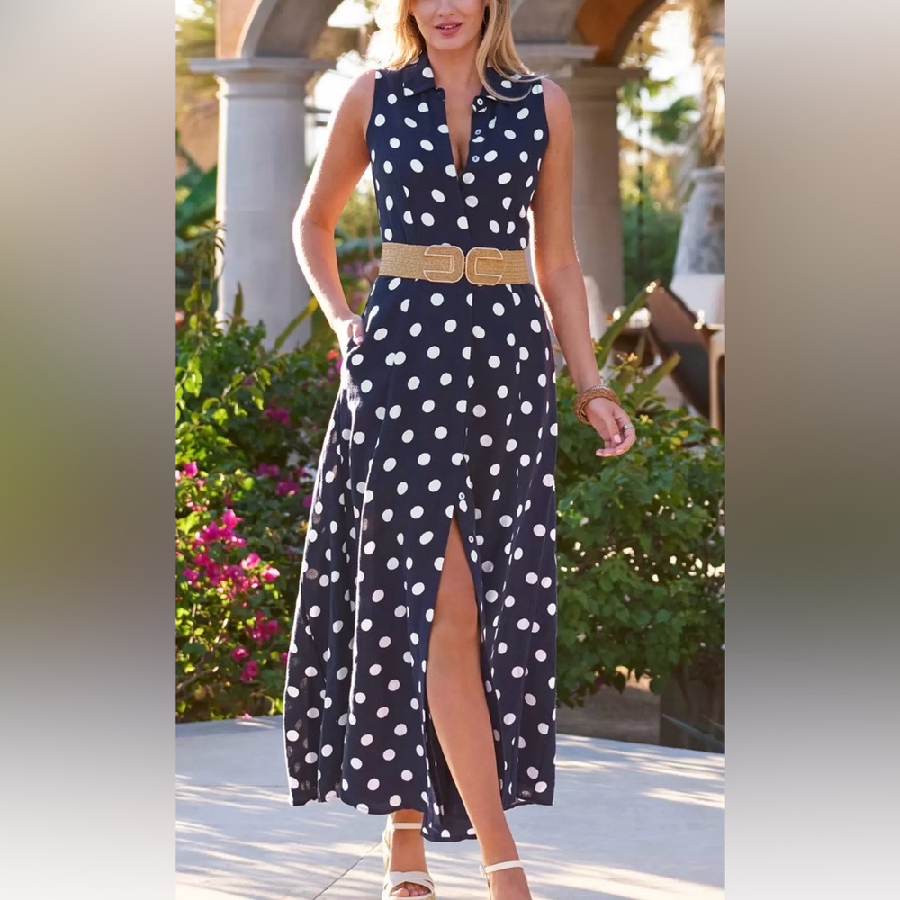Boston Proper NWT | Navy and White Polka Dot Maxi Dress